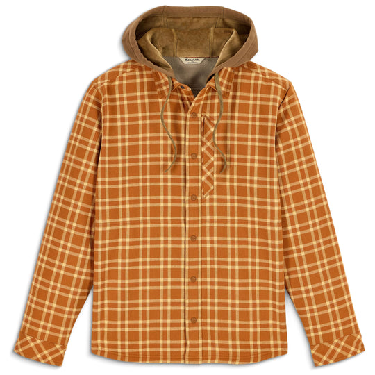 Simms Men's Coldweather Hooded Shacket Wakemup Plaid: Stonefly Image 01