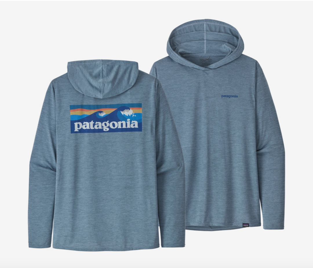 Patagonia Men's Capilene® Cool Daily Graphic Hoody - Boardshort Logo: Light Plume Grey X-Dye