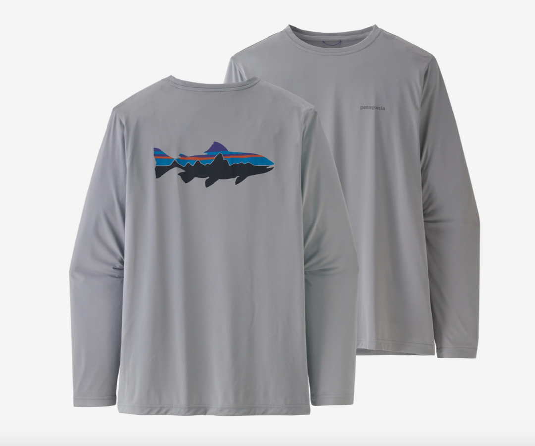 Patagonia Men's Long-Sleeved Capilene Cool Daily Fish Graphic Shirt - Fitz Roy Trout: Salt Grey