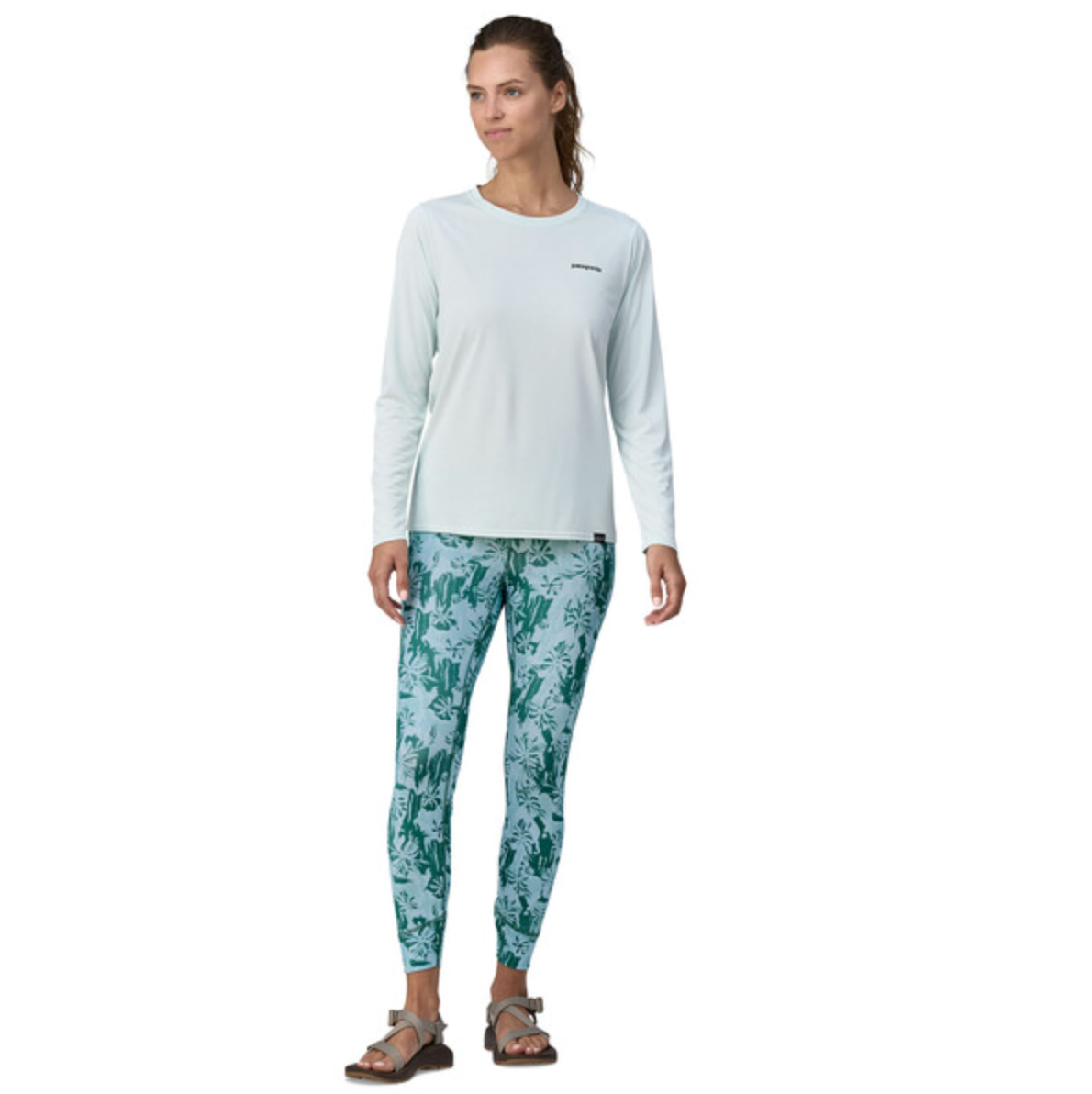 Patagonia Women's Tropic Comfort Sun Tights - Cliffs and Waves: Wispy Green