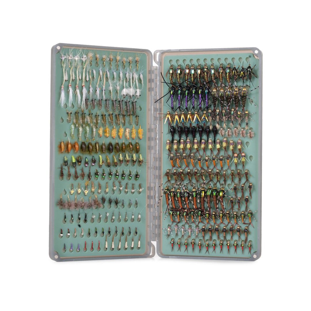 Fishpond Tacky Original 2X Fly Box open and loaded with flies