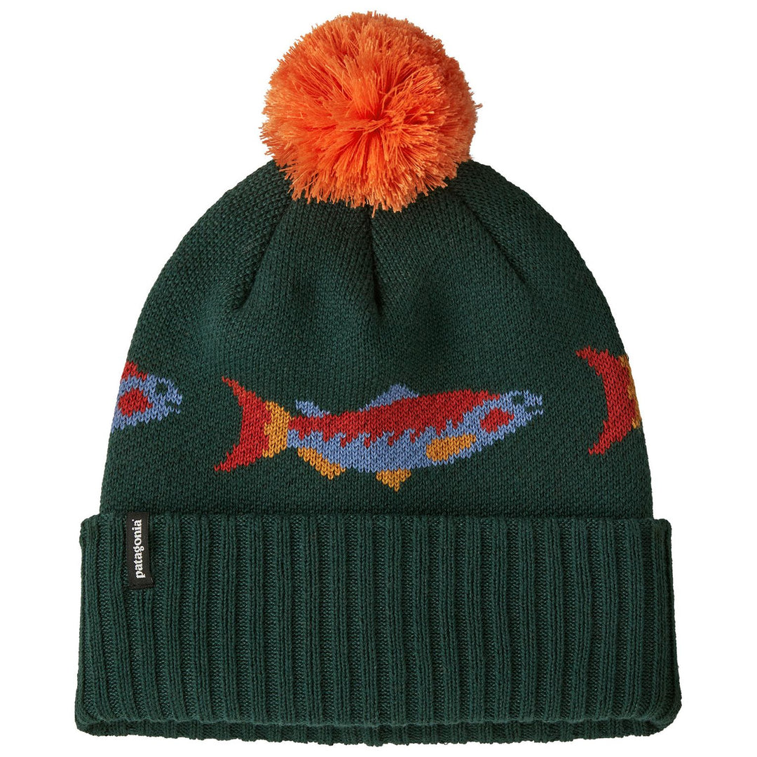 Patagonia Powder Town Beanie Salmon Energy Stripe: Old Growth Green Image 01