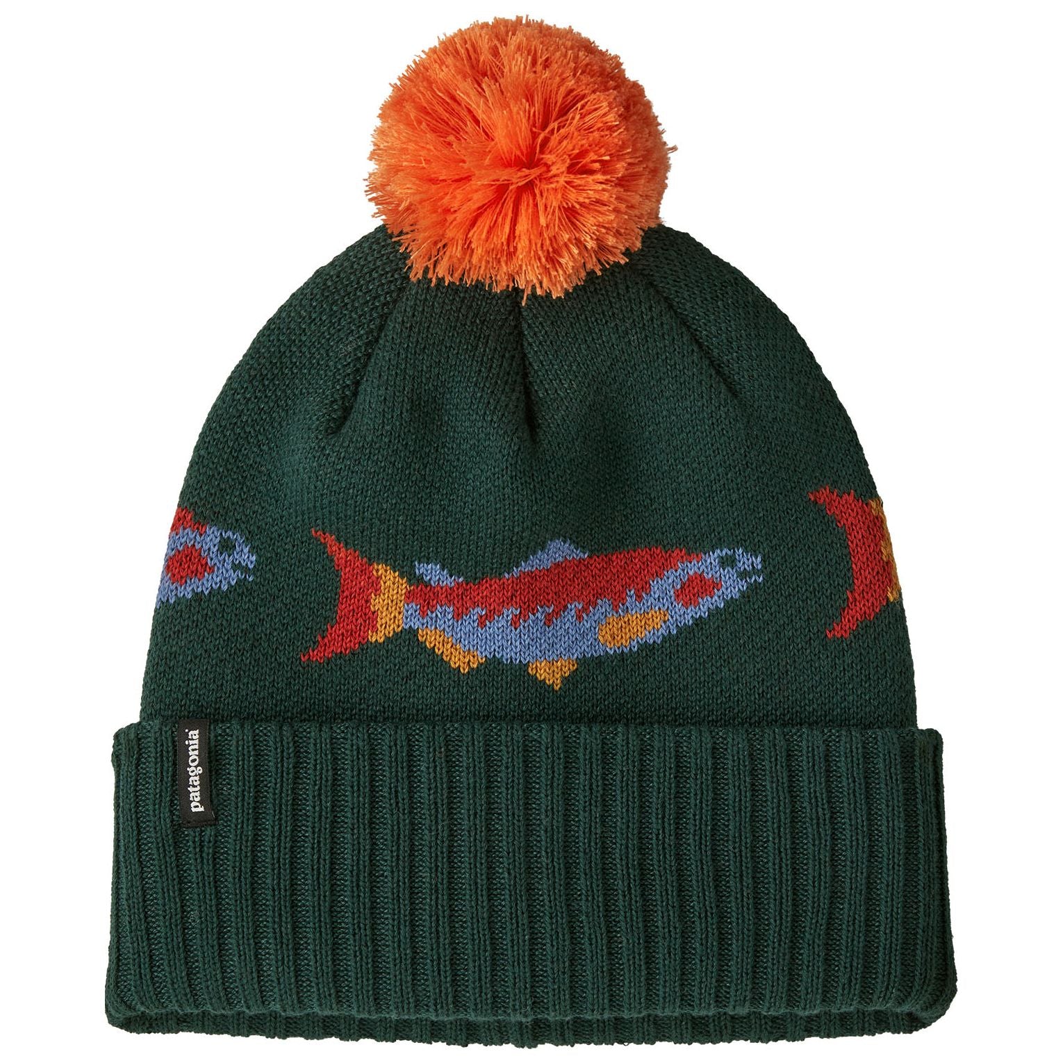 Patagonia Powder Town Beanie Salmon Energy Stripe: Old Growth Green Image 01