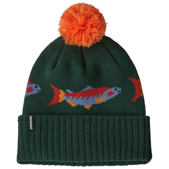 Patagonia Powder Town Beanie Salmon Energy Stripe: Old Growth Green Image 01