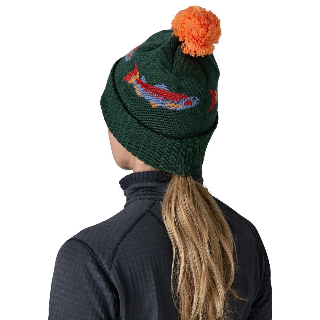 Patagonia Powder Town Beanie Salmon Energy Stripe: Old Growth Green Image 03