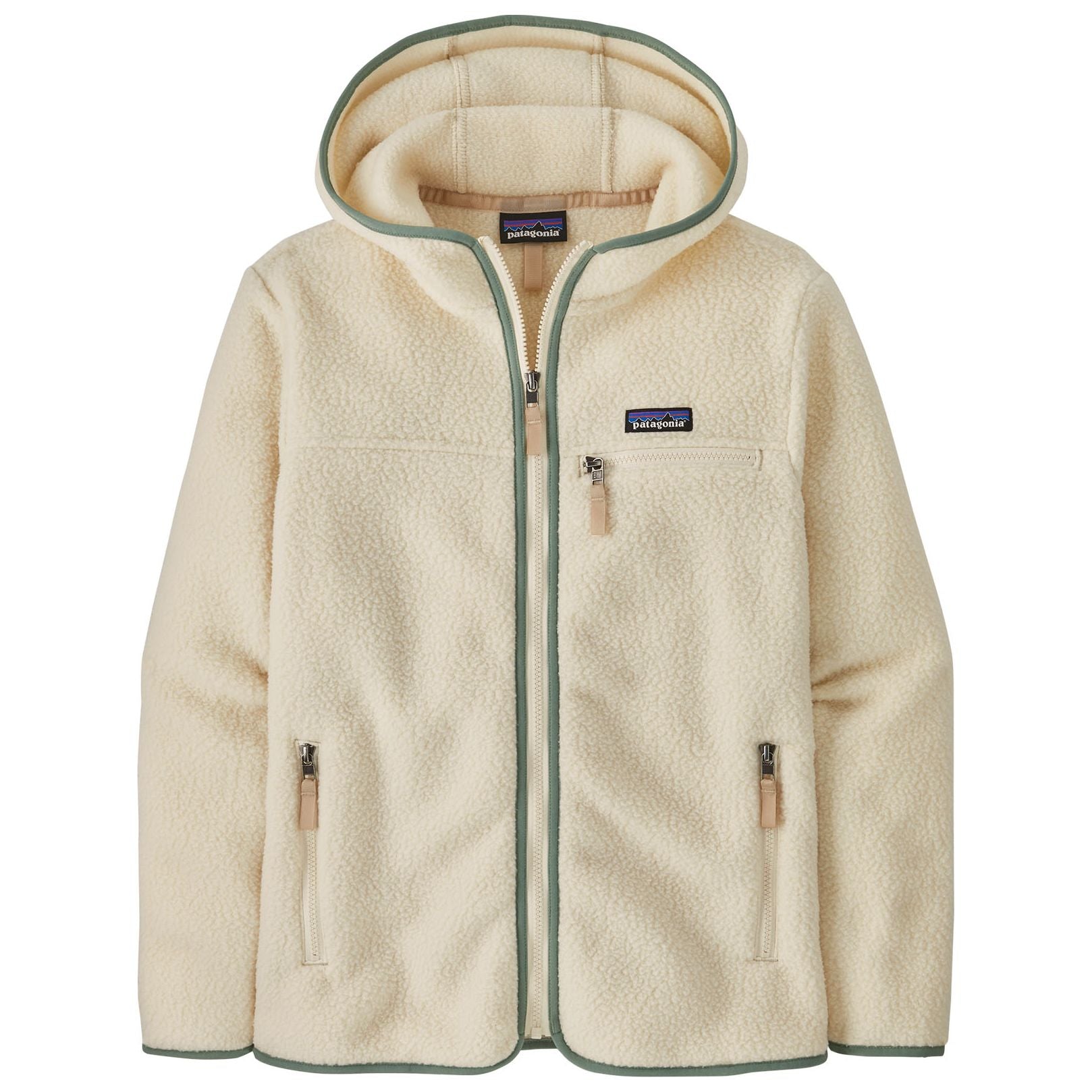 Patagonia Women's Retro Pile Hoody Natural with Ellwood Green Image 01