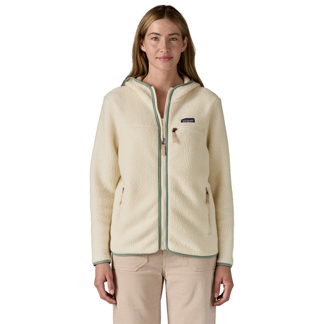 Patagonia Women's Retro Pile Hoody Natural with Ellwood Green Image 03