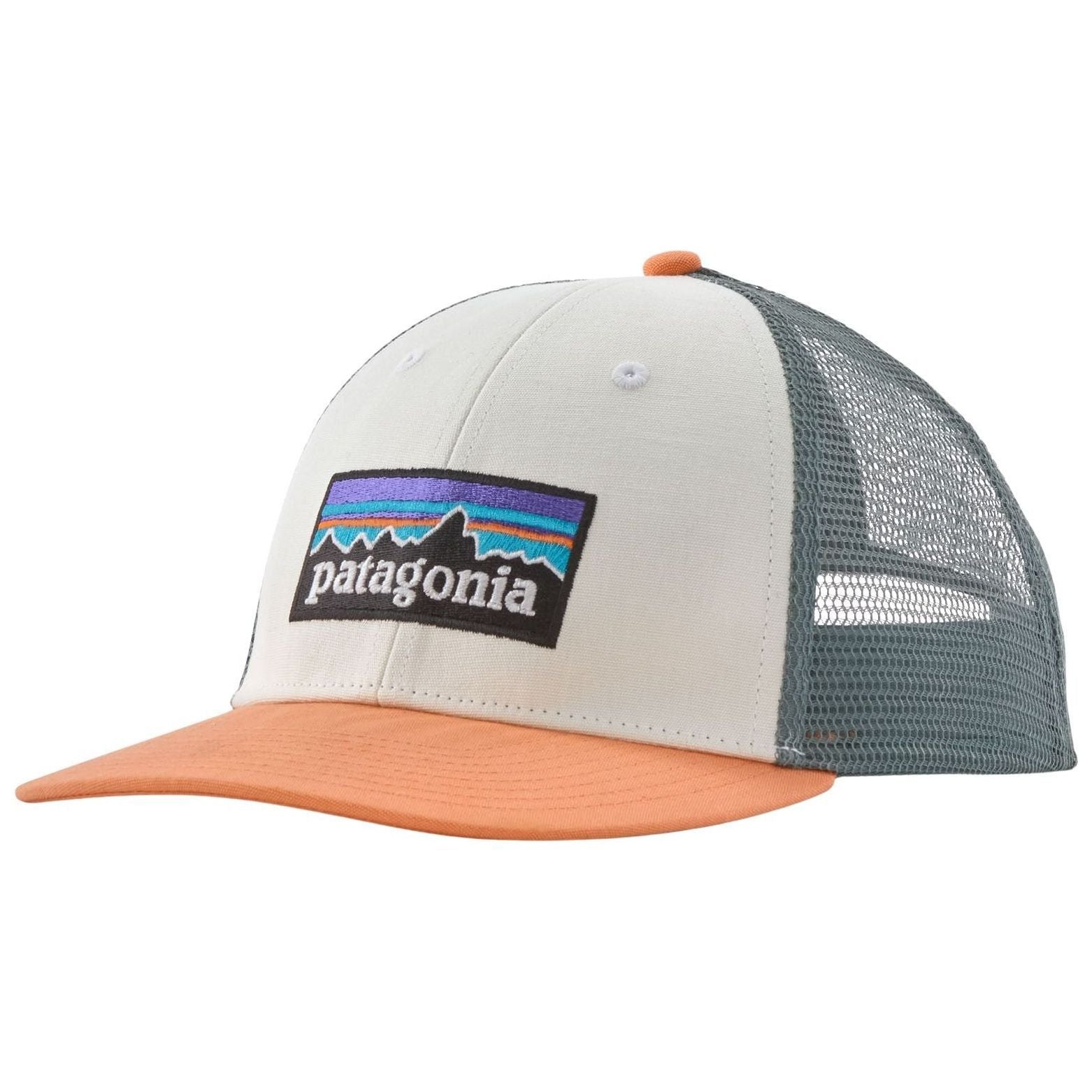 Patagonia P-6 Logo LoPro Trucker Hat White with Peach Sherbet