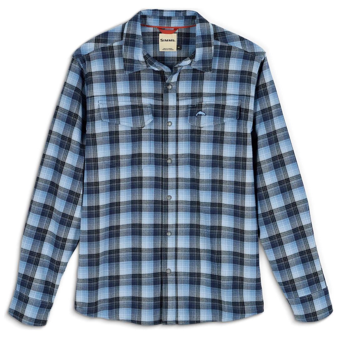 Simms Men's Gallatin Flannel LS Shirt Kennebec Plaid: Steel Blue Image 01
