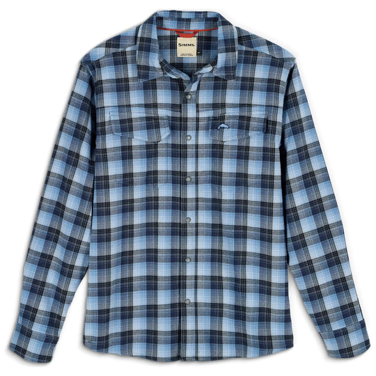 Simms Men's Gallatin Flannel LS Shirt Kennebec Plaid: Steel Blue Image 01
