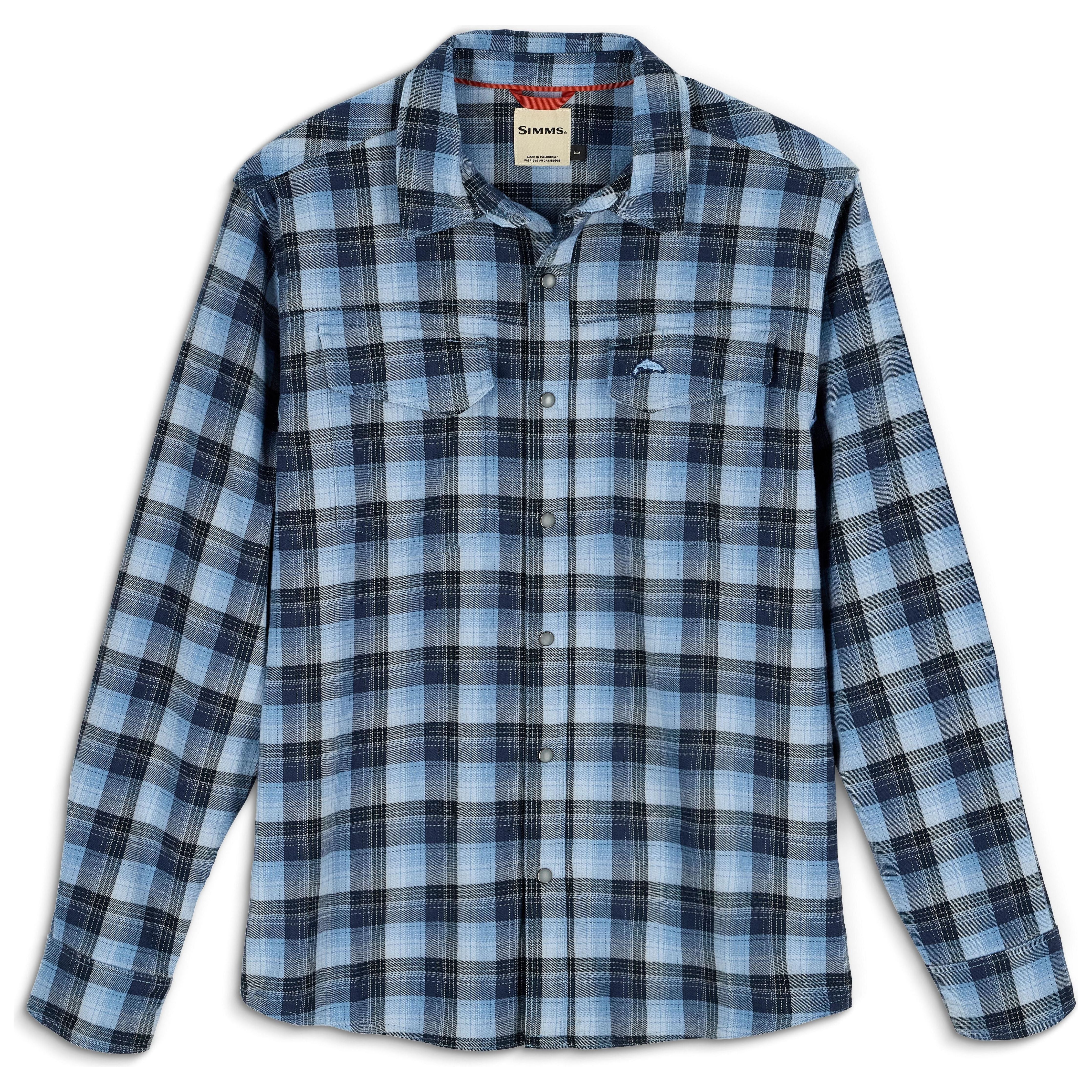 Simms Men's Gallatin Flannel LS Shirt Kennebec Plaid: Steel Blue Image 01