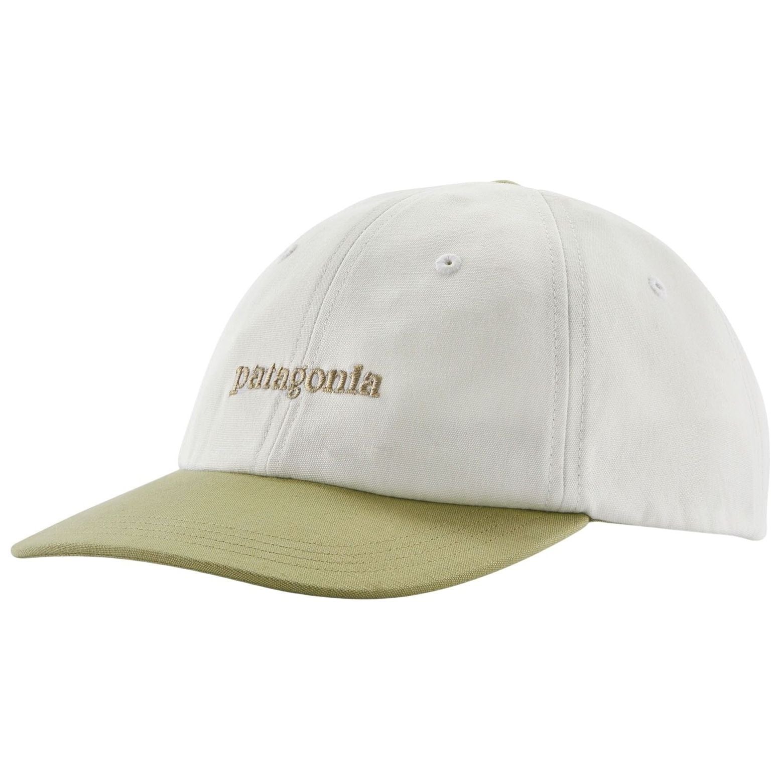 Patagonia Fitz Roy Icon Trad Cap Text Logo: Birch White with Gumtree Green