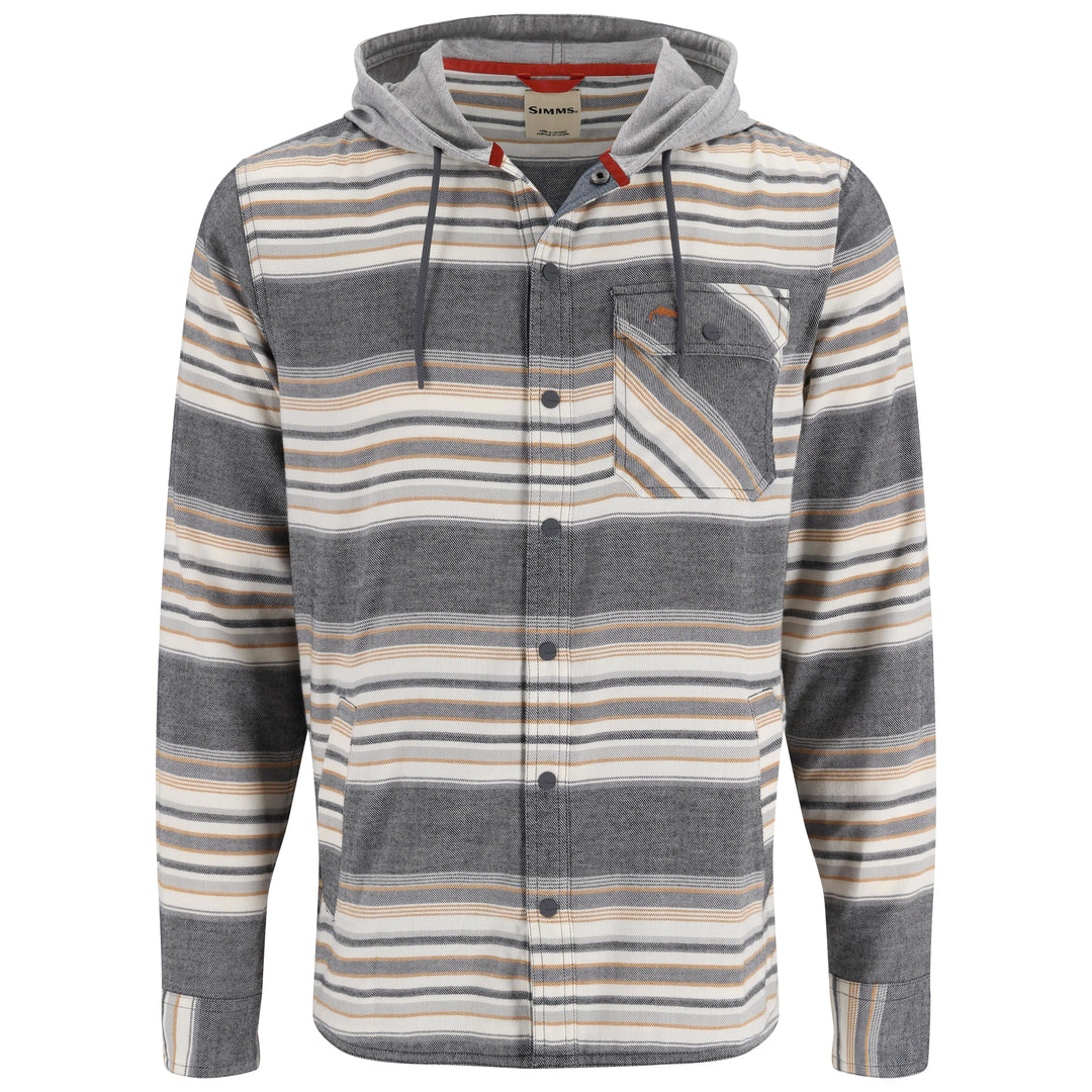 Simms Men's Santee Flannel Hoody Black / Slate Blanket Stripe Image 01