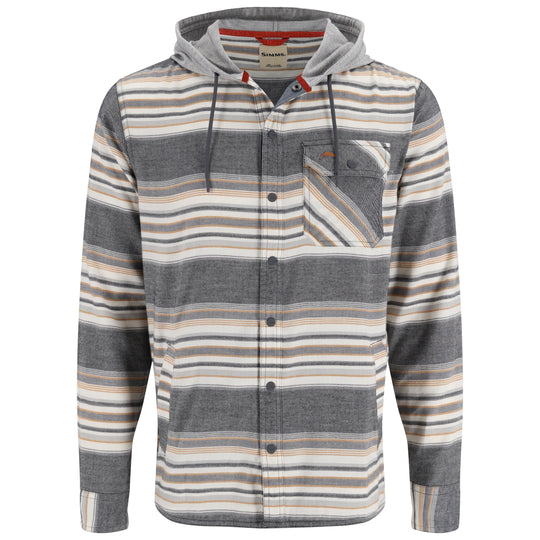 Simms Men's Santee Flannel Hoody Black / Slate Blanket Stripe Image 01