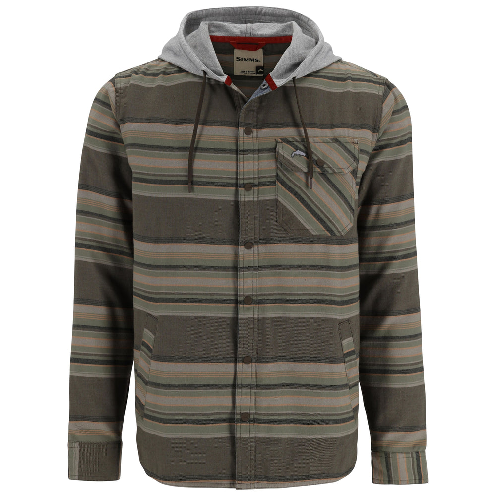 Simms Men's Santee Flannel Hoody Hickory / Dolomite Blanket Stripe Image 01
