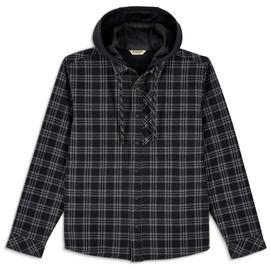 Simms Men's Coldweather Hooded Shacket Wakemup Plaid: Black Image 01