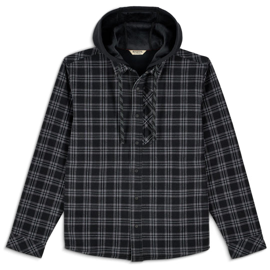 Simms Men's Coldweather Hooded Shacket Wakemup Plaid: Black Image 01