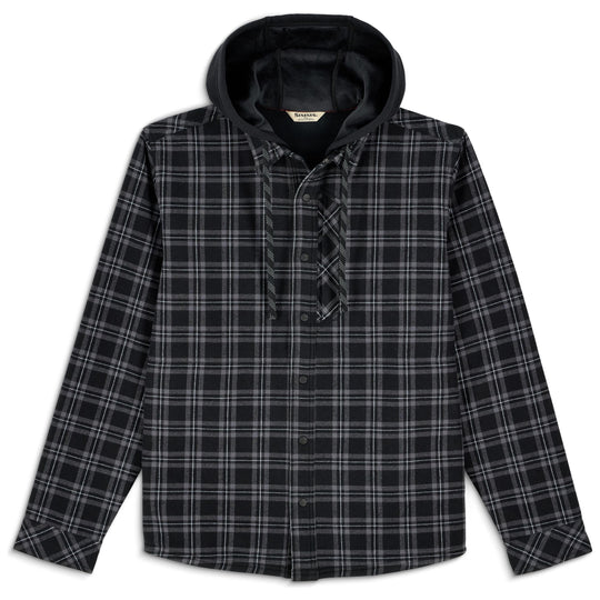 Simms Men's Coldweather Hooded Shacket Wakemup Plaid: Black Image 01