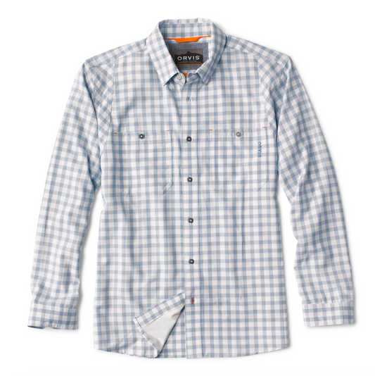 Orvis Tech Chambray Work Shirt - Regular - Dusty Blue Plaid