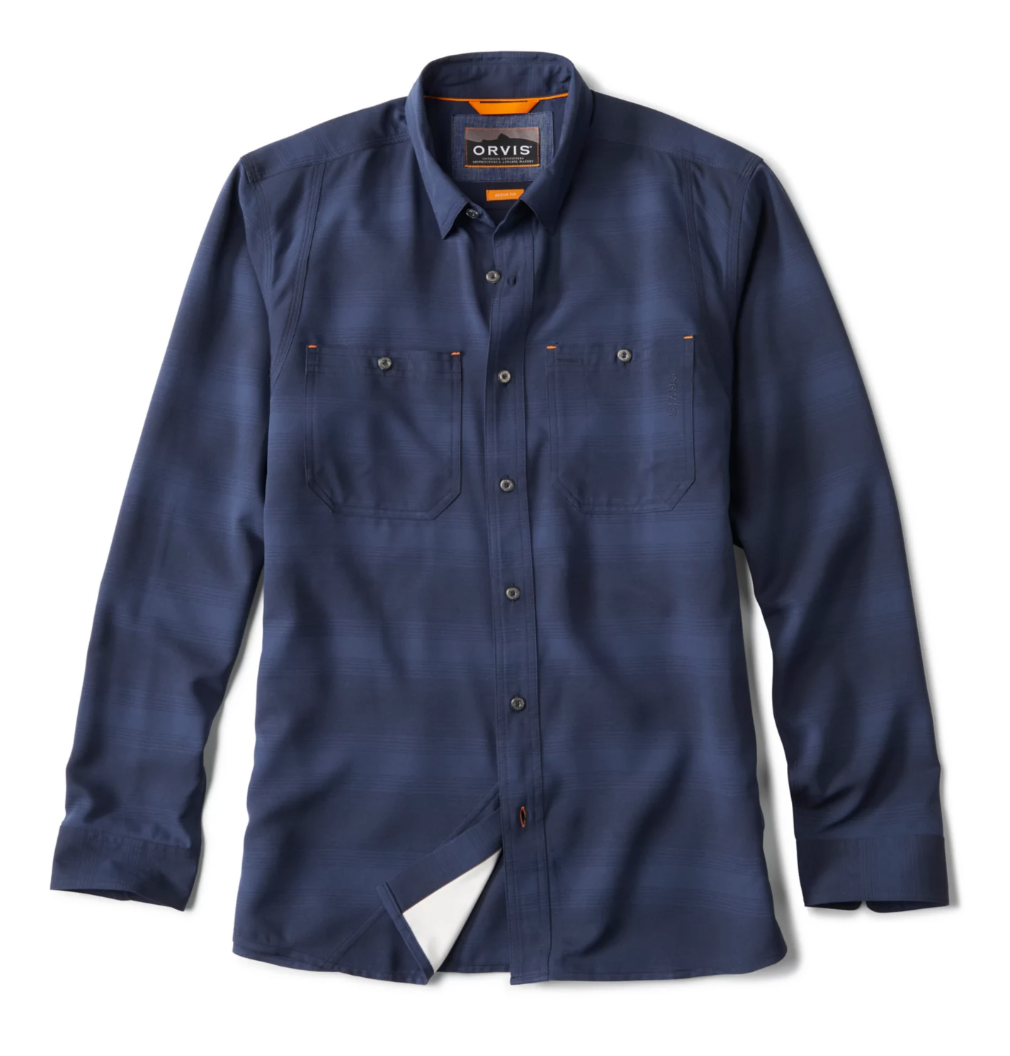 Orvis Tech Chambray Work Shirt - Regular - True Navy/Storm Stripe Plaid