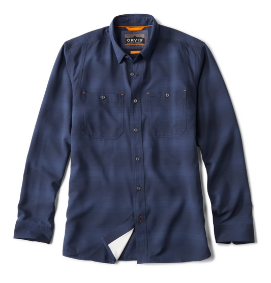 Orvis Tech Chambray Work Shirt - Regular - True Navy/Storm Stripe Plaid