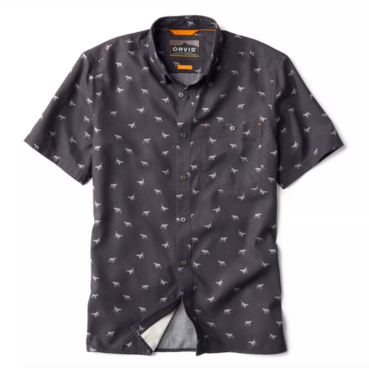 Orvis Printed Tech Chambray Short-Sleeved Shirt - Charcoal