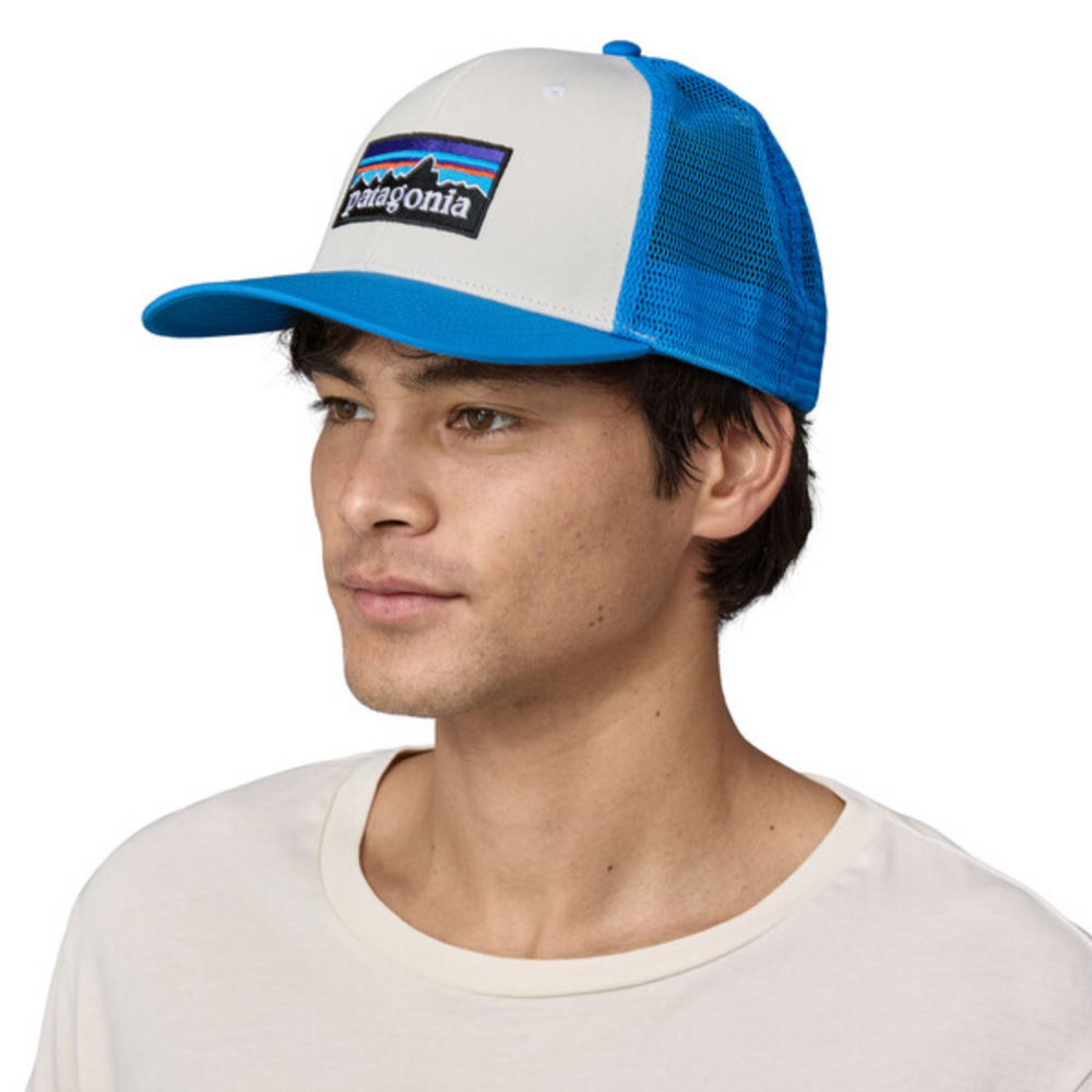 Patagonia P-6 Logo Trucker Hat - White w/Vessel Blue