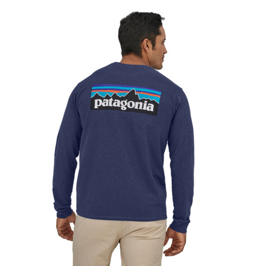 Patagonia Men's Long-Sleeved P-6 Logo Responsibili-Tee - Currant Blue