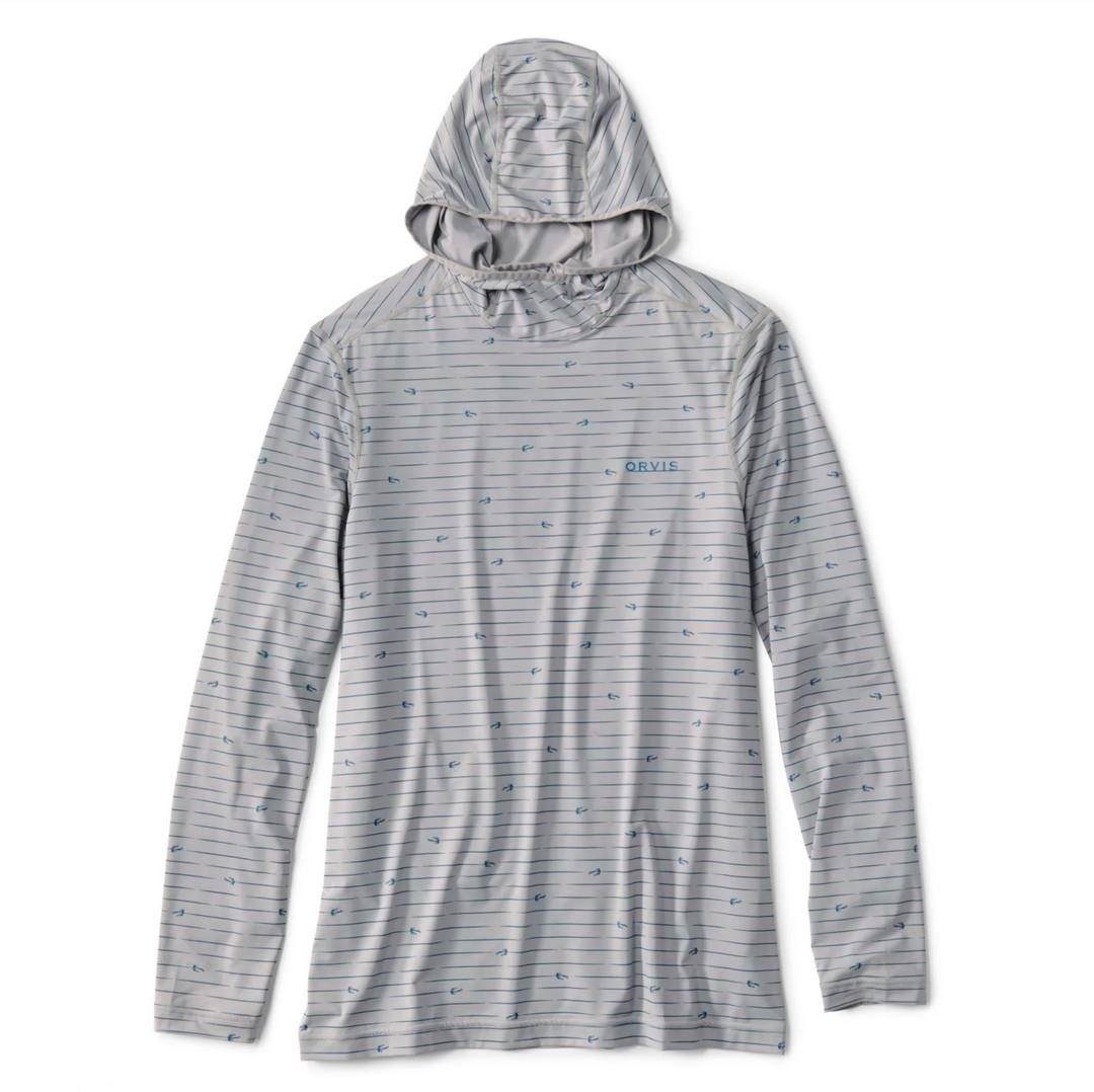 Orvis Men's Sun Defense Long-Sleeved Hoodie - Titanium/Blue Lagoon Cast Stripe