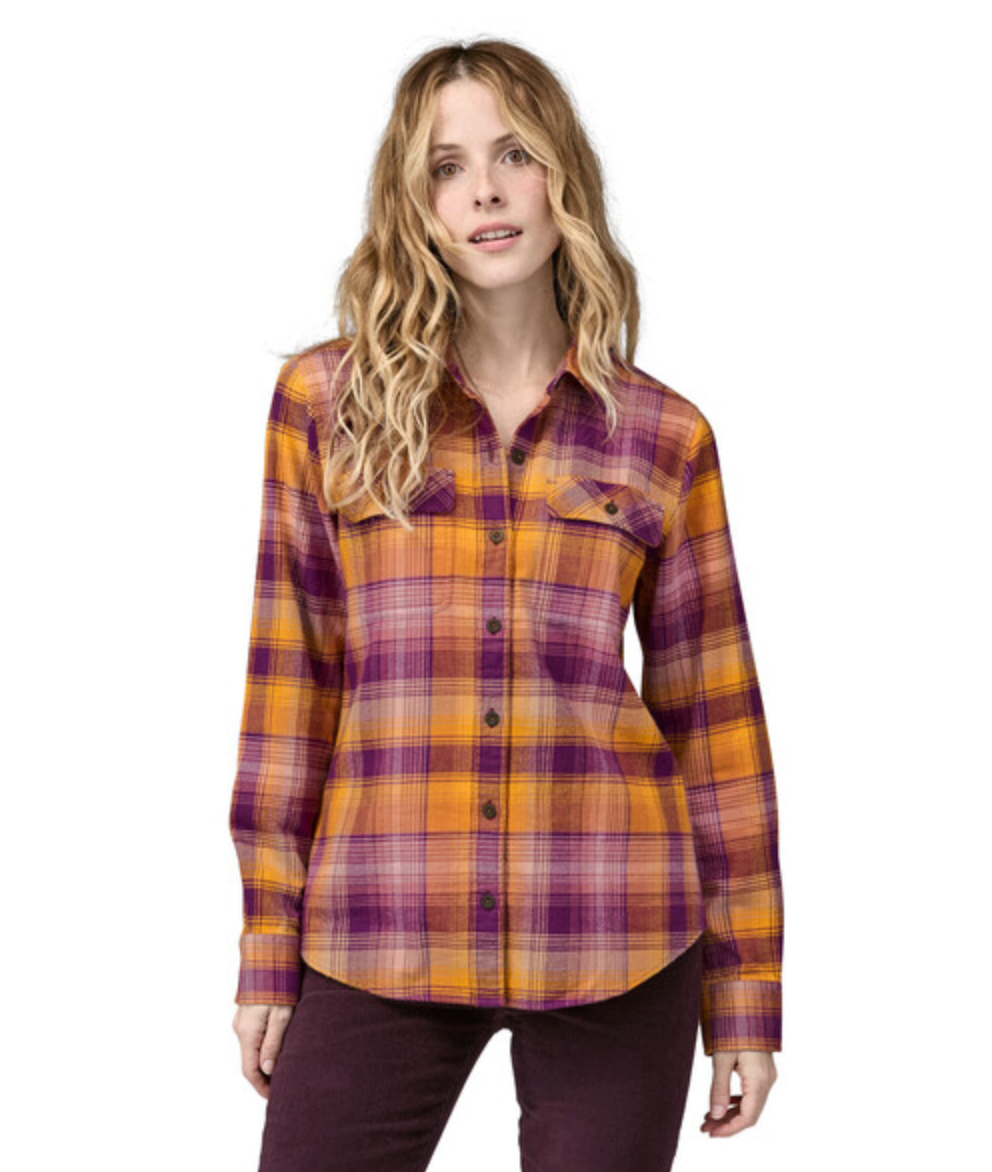 Patagonia Women's Long-Sleeved Organic Cotton Midweight Fjord Flannel Shirt - Sun Rays: Night Plum