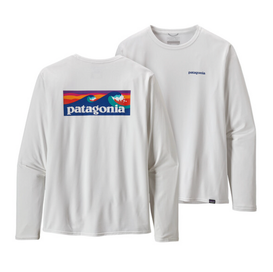 Patagonia Men's Long-Sleeved Capilene Cool Daily Graphic Shirt - Boardshort Logo: White