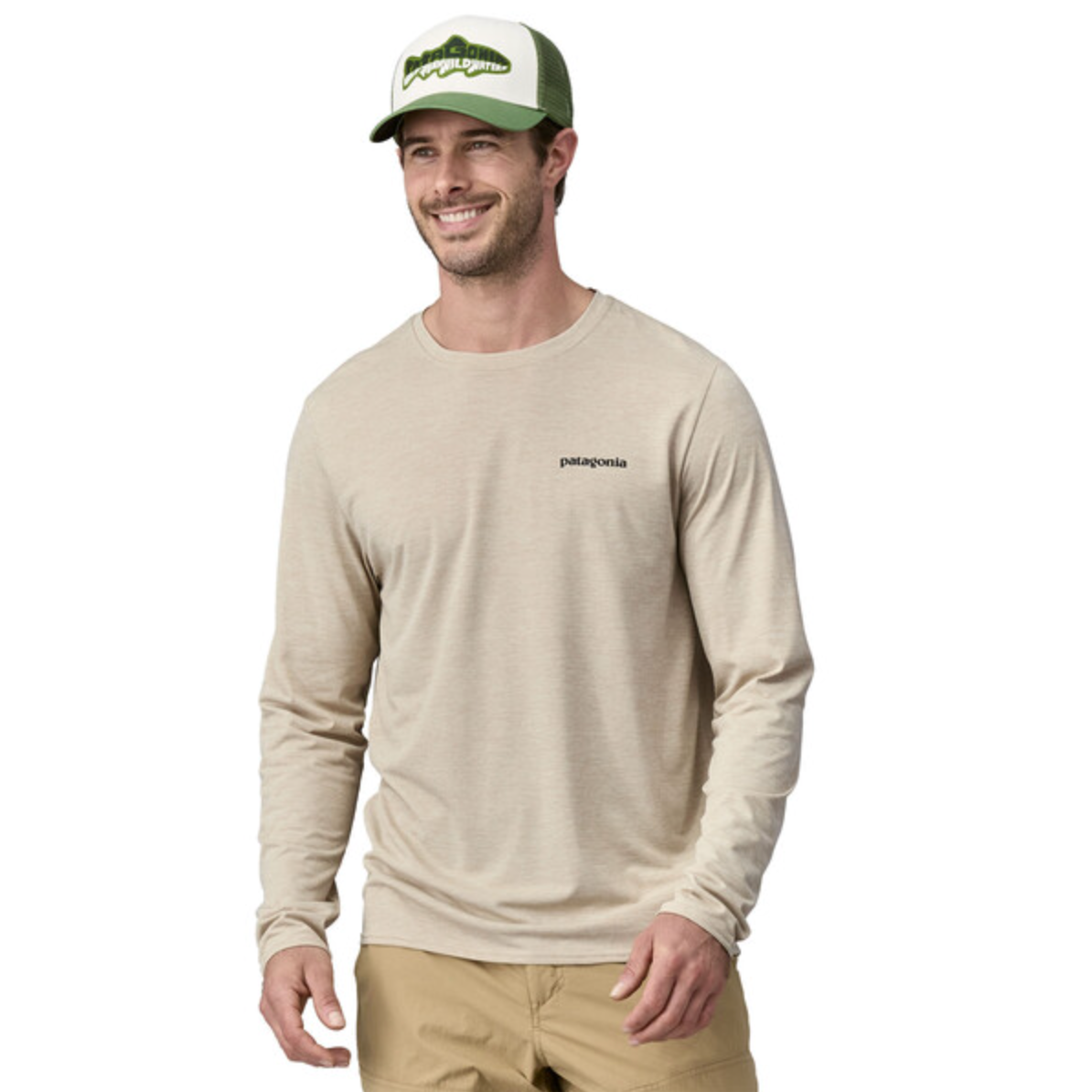 Patagonia Men's Long-Sleeved Capilene Cool Daily Graphic Shirt - Waters - Fitz Roy Trout: Pumice X-Dye