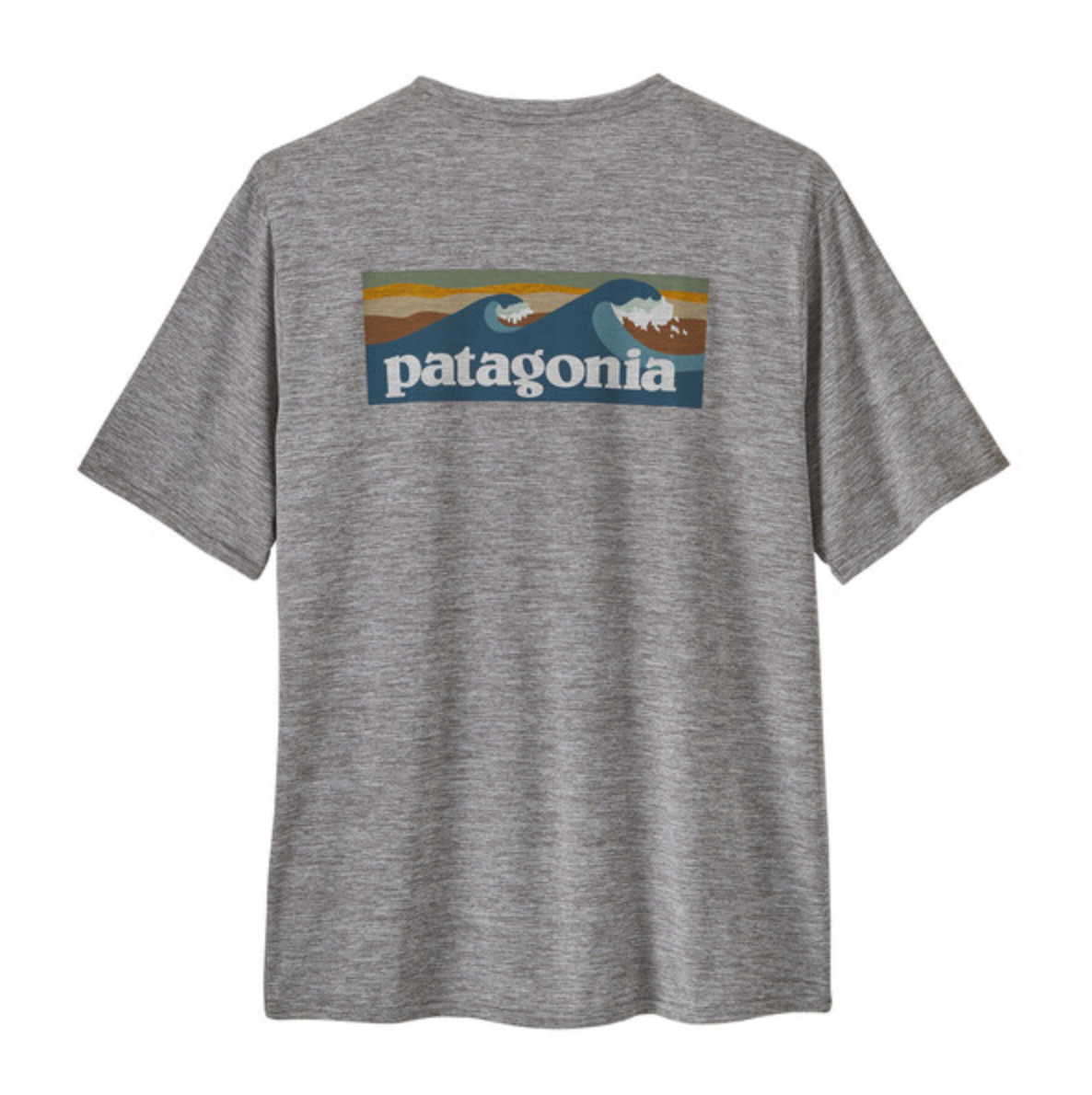Patagonia Men's Capilene Cool Daily Graphic Shirt - Waters - Boardshort Logo Abalone Blue: Feather Grey