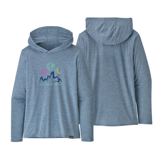 Patagonia Women's Capilene Cool Daily Graphic Hoody - Mystic Mountain: Steam Blue X-Dye