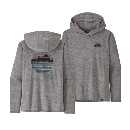Patagonia Women's Capilene Cool Daily Graphic Hoody - Skyline Stencil: Feather Grey