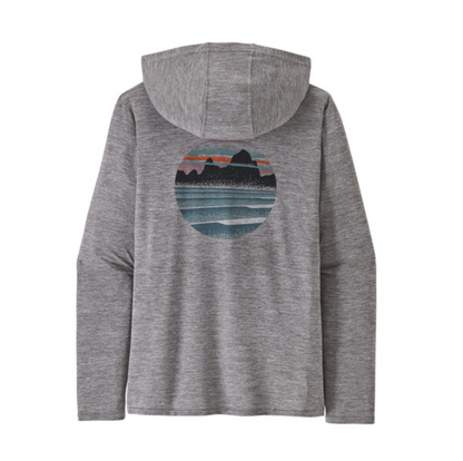 Patagonia Women's Capilene Cool Daily Graphic Hoody - Skyline Stencil: Feather Grey