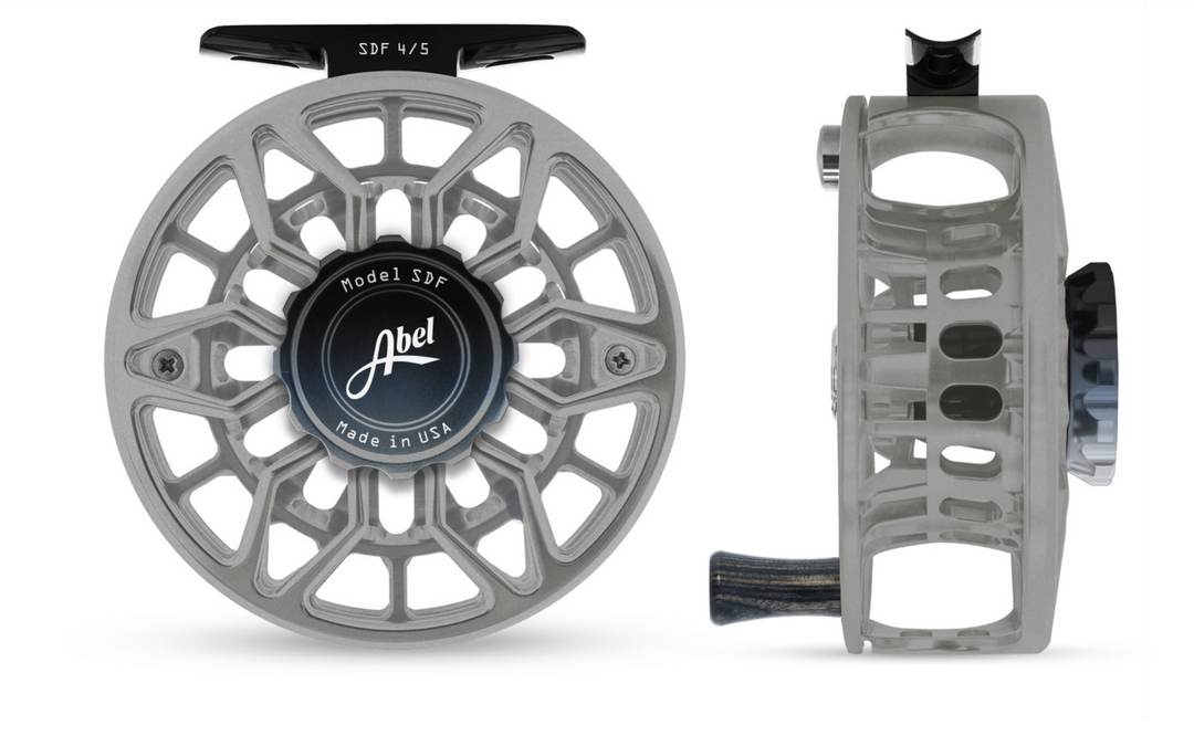 Abel SDF Fly Reel Ported - Satin Platinum - Blk Plat Knob 4/5 WT w/ Ebony Hand