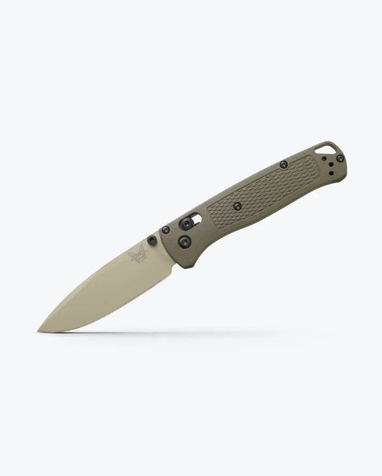 Benchmade Bugout Dark Olive Grivory with Desert Verde blade