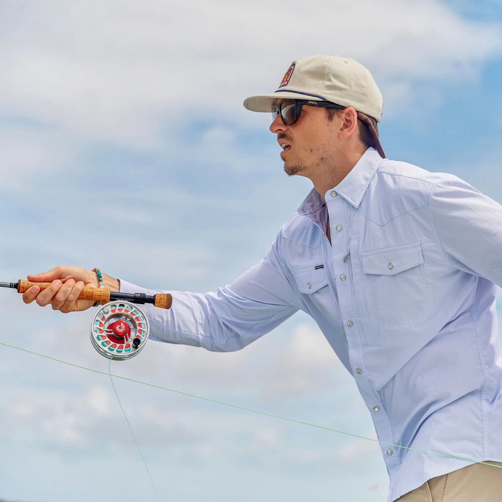 Poncho Outdoors The Nueces Men's Long Sleeve Shirt - Blue Microcheck
