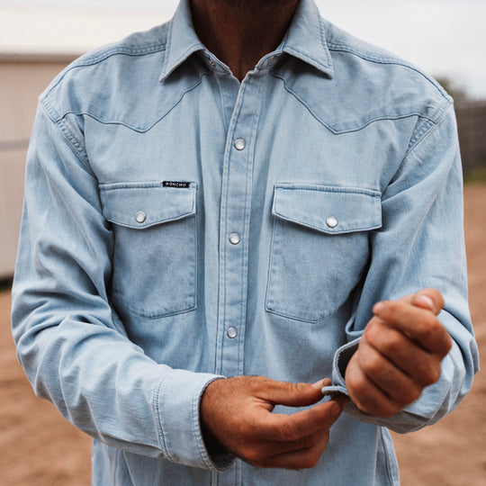 Poncho Outdoors The Marfa Men's Long Sleeve Shirt - Light Wash