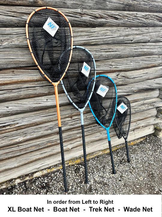 North Fork Nets size comparison - XL Boat, Boat, Trek and Wade Net