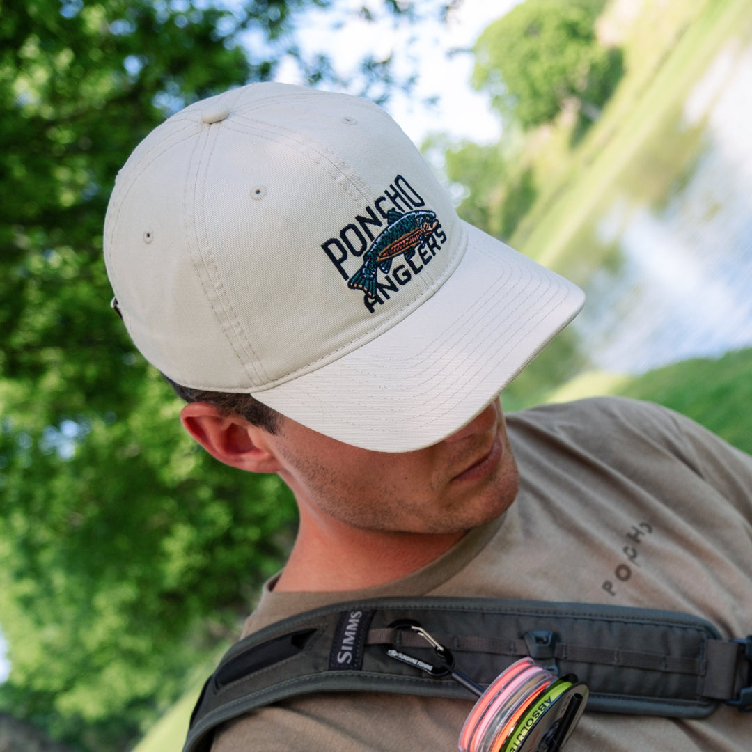 Poncho Outdoors Nymphing Dad Hat - Beige Nymphing Dad Hat