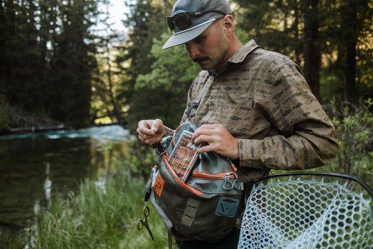 Fishpond Tacky Original Fly Box Burnt Orange loaded with flies