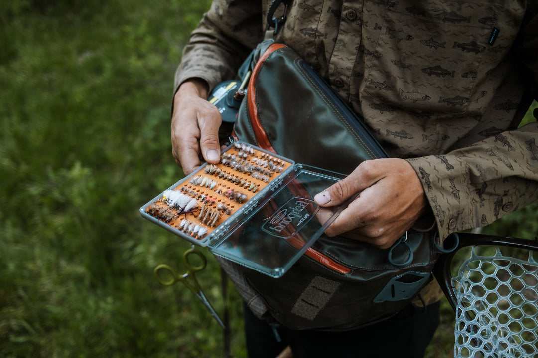 Fishpond Tacky Original Fly Box Burnt Orange on the river
