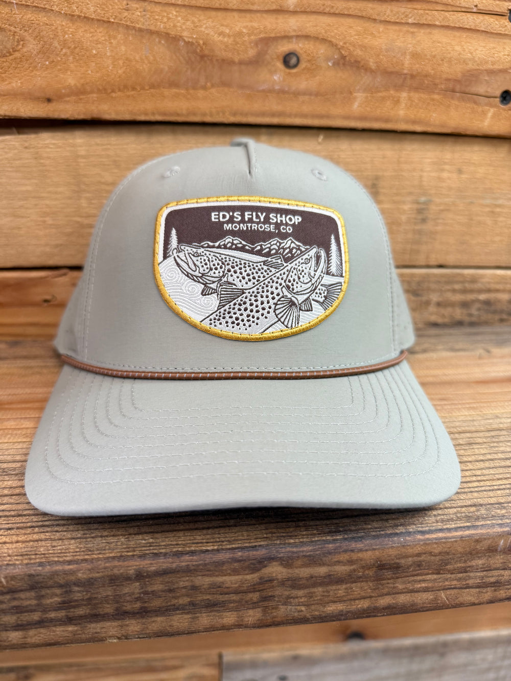 Richardson Laser Perf Performance Rope Cap Trenchcoat/Russet-Grey Casey Rising Brown Eds Fly Shop Logo
