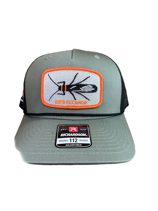 Richardson Five Panel Trucker Loden With Rope Salmonfly Eds Fly Shop Logo