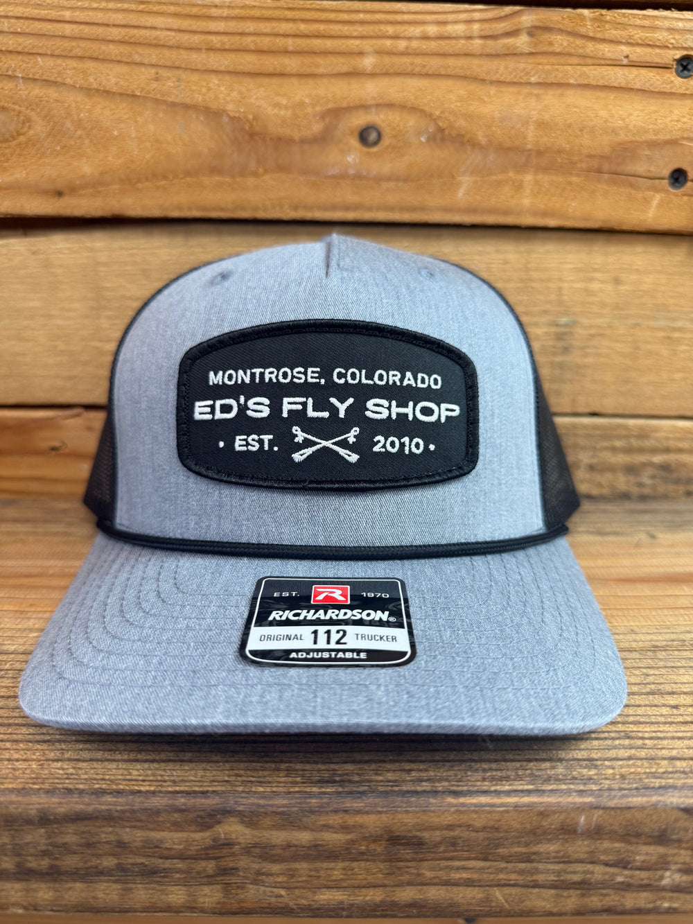 Richardson Five Panel Trucker Heather With Rope Black Eds Fly Shop Logo