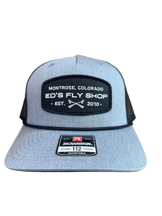 Richardson Five Panel Trucker Heather With Rope Black Eds Fly Shop Logo