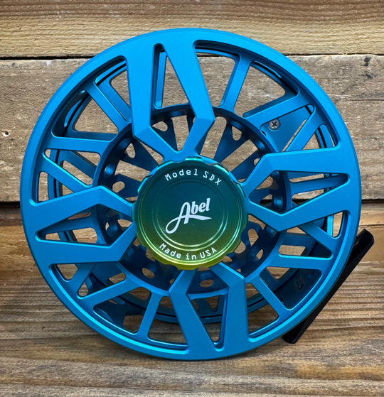 Abel SDX Fly Reel Ported - Satin Teal - Baja Knob - 12/14 WT w/ Blue Handle