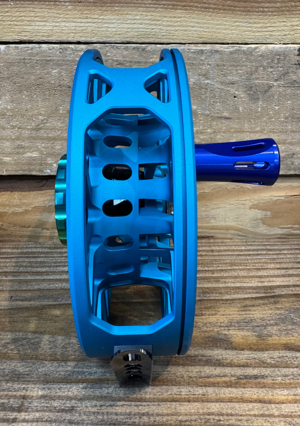 Abel SDX Fly Reel Ported - Satin Teal - Baja Knob - 12/14 WT w/ Blue Handle